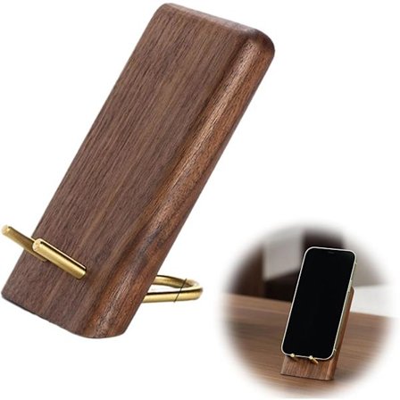 Telefonholder i valnøtttre, telefonstativ i tre for skrivebord, enkel mobiltelefonholder, skrivebordsorganisator, kompatibel med alle