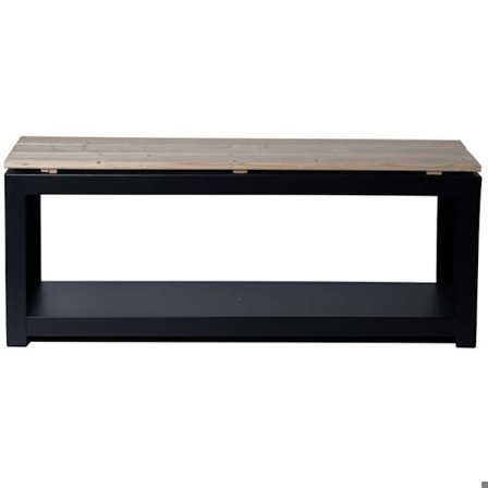 Bänk i stål och trä med vedförvaring Rätt