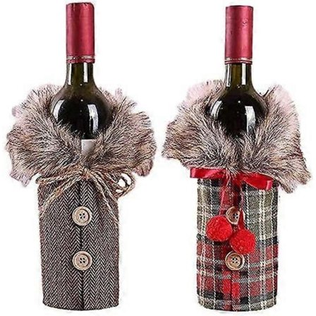 Jule Vinflaske Trekkposer for Borddekorasjon Hjemmefest Dekor | Rødvinsflaske Gjenbrukbart Strikket Stoff Trekk 2-delt Sett