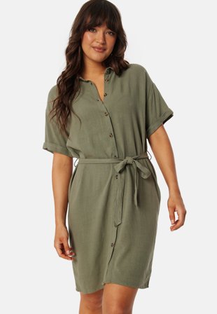Pieces Pcvinsty Linen Shirt Dress Deep Lichen Green Klær