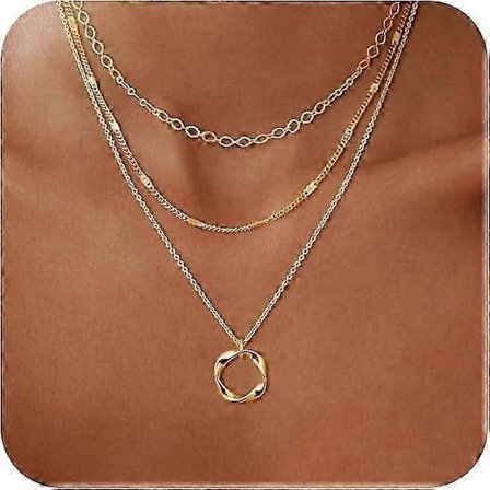 1 st Lagerhalsband i Guld för Kvinnor, Stapelbara Fina 14K Äkta Guldpläterade/Silverkedja Halsband Lager på Lager Strand Söt Mode Hängsmycke 