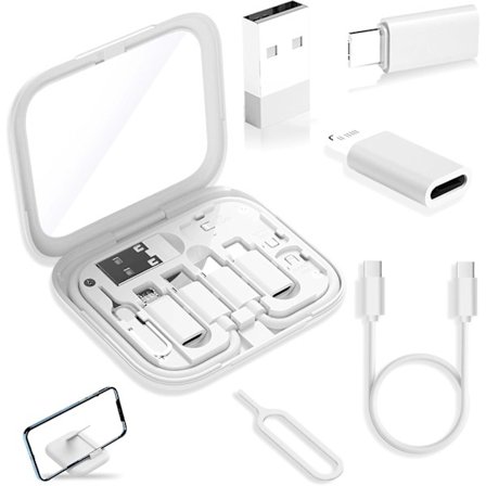 Adapter - Inneholder sminkespeil/USB C-kabel/OTG-adaptersett for mobiltelefon (hvit)