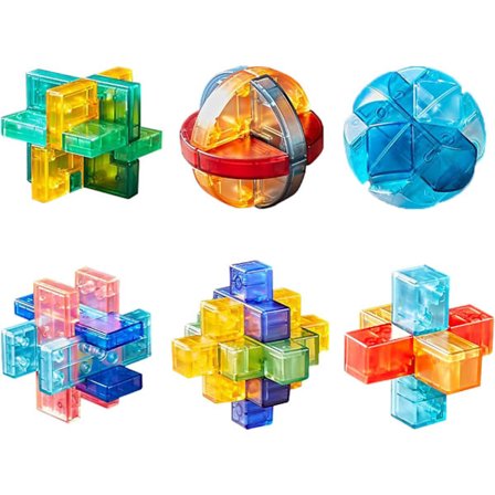 6 stk. 3D-puslespil, IQ-logikfærdighedspuslespil, tålmodighedspuslespil til voksne og børn, klassisk intelligensudviklende legetøj