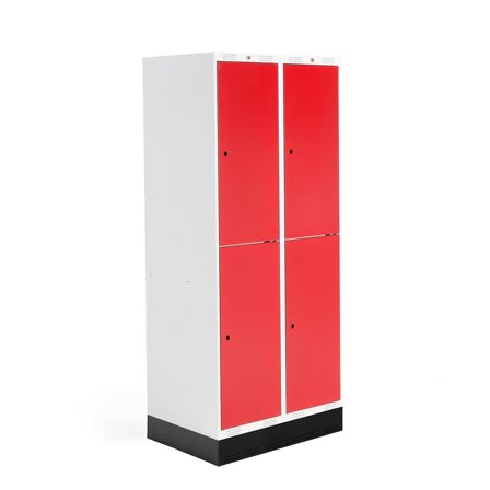 Student locker ROZ, 2 modules, 4 doors, 1890x800x550 mm, red, incl. base
