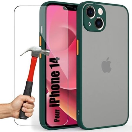 Beskyttelsesskal - PROSHOP - til iPhone 14 - Stødabsorberende Silikone - Mørkegrøn - 2 Hærdede Glas
