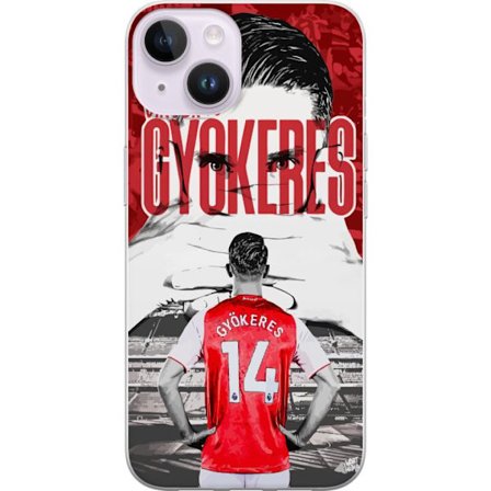 Yhteensopiva Puhelinkuori Apple iPhone 15 Viktor Gyökeres Arsenal - Jalkapallomotiivi paidalla numerolla 14 areenalla