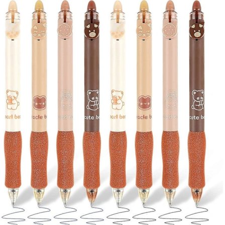 8 kpl Sisäänvedettäviä Pyyhittäviä Geelikyniä, Söpö Karhu Geeliväri Kynät 0,5 mm Musta ja Sininen Väri Sileät Kirjoituskynät