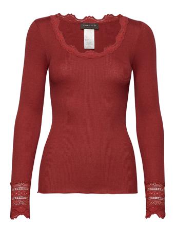 Silk T-Shirt Regular Ls W/Wide Lace T-shirts & Tops Long-sleeved Rød Rosemunde