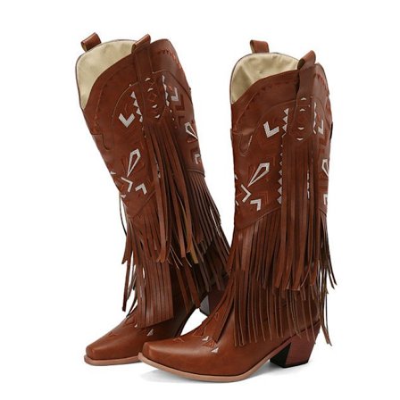 Damskor Cowgirl Boots Knähöga Fransboots Tassel Western Boots