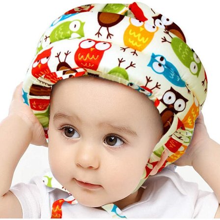 Babyhjälm, huvudskyddsmössa för småbarn, justerbar säkerhetshjälm i bomull, lämplig för att lära sig klättra och gå, grå.