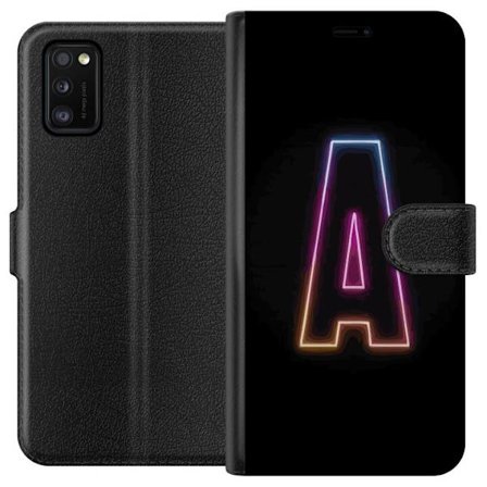 Kompatibel Tegnebogsetui til Samsung Samsung Galaxy A41 Minimalistisk neonbogstav A i regnbuefarvet lys mod sort baggrund i moderne typografisk stil
