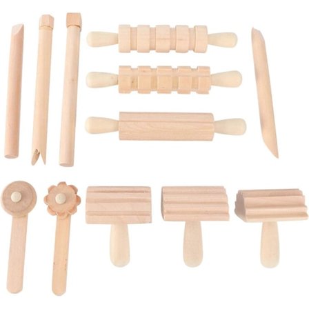 1 Set Trä Lera och Deg Texturerade Kavlar Trä Lerstämpel för Barn Konst Hantverk Jul Födelsedagspresent