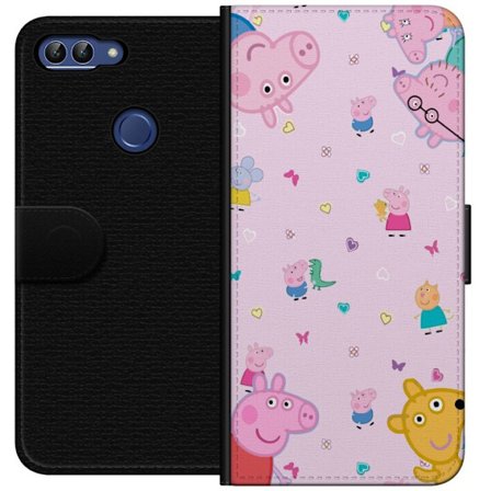 Yhteensopiva Lompakkokotelo Huawei P smart Peppa Possu vauvan kanssa sylissään, äiti possu aihe värikkäässä ja pehmeässä lasten kuvituksessa