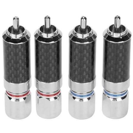 Pakke med 4 RCA-plugger, krombelagt messing, lodde RCA-plugg KLB