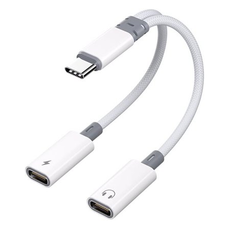 2-i-1 lyd- og opladningsadapter med 1xUSB-C til 2xLightning