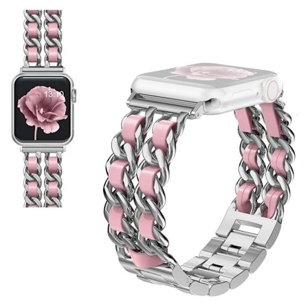 Apple Watch 42mm - 44mm unique chain style stainless steel watch strap - Silver / Pink