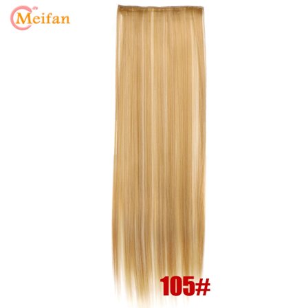 MEIFAN Langt syntetisk lige naturligt falsk hårstykker 5-clips i hårforlængelse Varmebestandigt sort brunt naturligt hårstykke