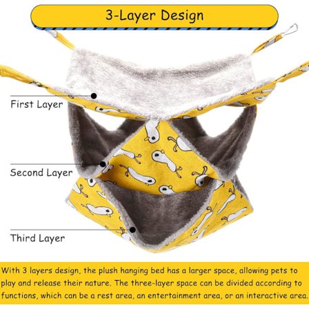 (Gul) Råtta Hängmattor för Bur, Triple Hängande Igelkott Hängmattor Sängar