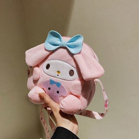 Mub- New Purin Dog Plush Single-shoulder Bag Anime Sanrio Series Zipper Strap Adjustable Girls Plush Crossbody Bag