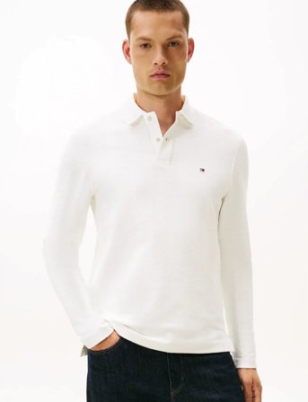 Tommy Hilfiger Ls Herringbone Reg Polo - White - XXL