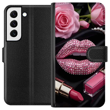 Kompatibel Tegnebogsetui til Samsung Samsung Galaxy S22 5G Roze lippen diamanten make-up glitters