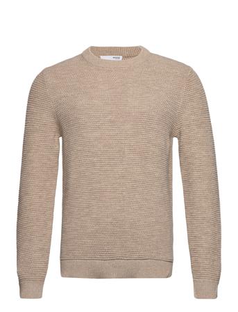 Slhvince Ls Knit Bubble Crew Neck W Strikkegenser M. Rund Krage Beige Selected Homme