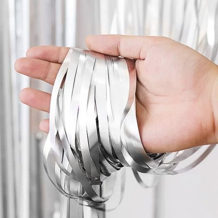 Glitterdraperi Metallic Sølv 3-Pakning [3x2m] for Fest Bursdag—pa