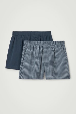 COS Men's 2 Pack Cotton Boxer Shorts in Blue