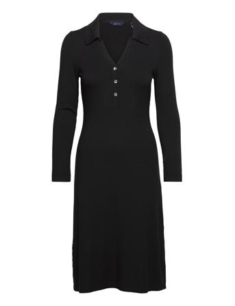 D2. Rib Polo Dress Knälång Klänning Svart GANT