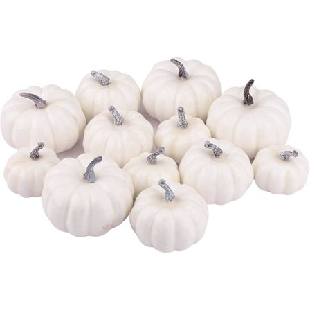 Halloween Hvidt Græskar, 12 Stk DIY Simulationsskum Hvidt Græskar, Kunstige Mini Græskar til Halloween Dekoration Thanksgiving Fest Dekoration