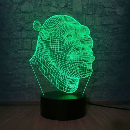3D Lampe Shrek LED Bordlampe Natlys Illusion Atmosfære Armatur med Fjernbetjening Berøringsføler Lys som Baby Soveværelse Natlampe Børn Fødselsdag 