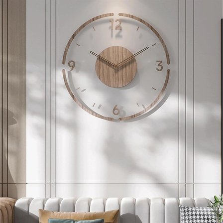 Dekorativ väggklocka i vintage-stil, rund väggklocka i trä med öppen design, modern konstväggklocka för vardagsrumsinredning, tyst