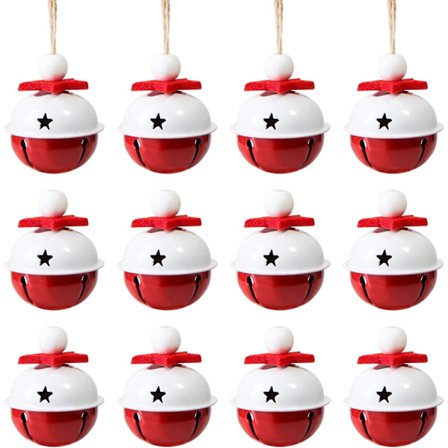 12 store bjeller i metall, bjeller til julepynt