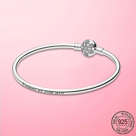 925 Sterling Silver Heart Snake Chain Armband