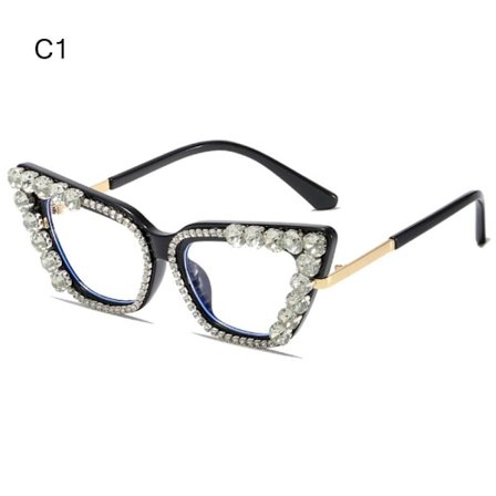 Naisten tekojalokivi Cat Eye kirkkaat linssilasit Naisten silmälasit