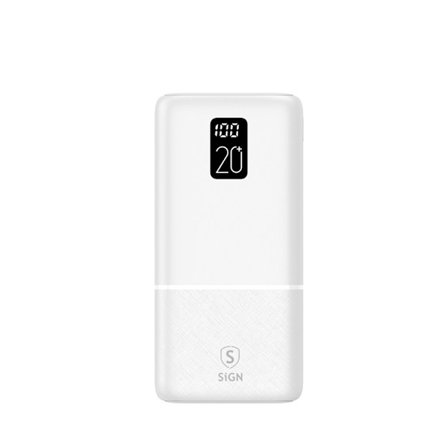 Ekstremt kraftfuld Q.C Powerbank 20000mAh, 2.1A - Hvid