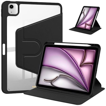 Cover til iPad Air 13 Tommer (M3/M2 2025/2024) Justerbar Rotationsetui med Stylus Holder - Sort