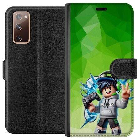 Kompatibelt Lommeboketui til Samsung Galaxy S20 FE Roblox-inspirert gamerfigur med headset, håndkontroll og energiske effekter mot grønn bakgrunn