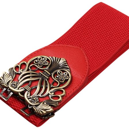 Bredt elastisk taljebælte Retro spænde linning BRONZERØD