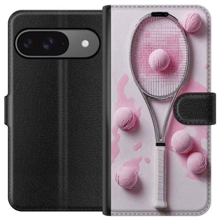 Kompatibel Tegnebogsetui til Google Google Pixel 9 Rosa glaskugler og tennisketsjer i et kreativt stillbillede med legende popfølelse og moderne desi