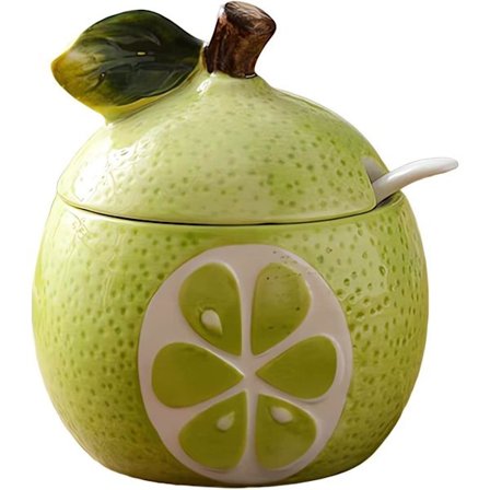 Fruktskålsformad Sockerskål i Keramik med Lock och Sked, Dekorativ Salt- och Pepparförvaringsburk för Köksbänken, Kreativ Krydda