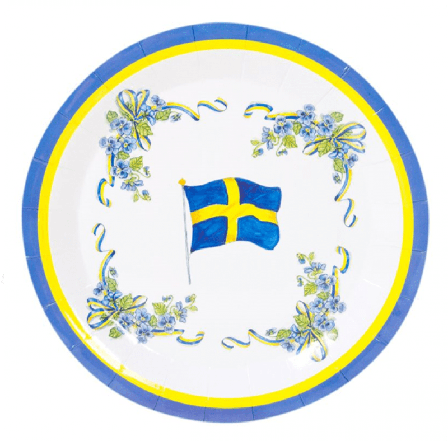 Tallrikar med svenska flaggan 8-pack - Student Dekoration - Kalaslagret.se