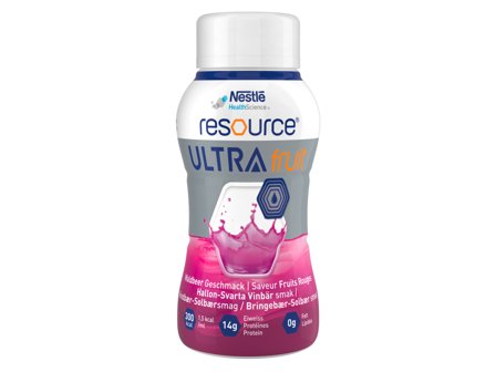 Resource Ultra Fruit, klar næringstilskudd med ekstra protein, Bringebær/solbær, 4x200 ml