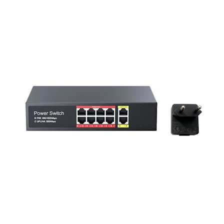 Snabb Ethernet POE-switch 8 Portar 48V För Säkerhetskameror Järnskalsdesign