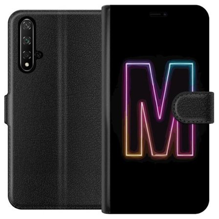 Yhteensopiva Lompakkokotelo Honor Honor 20 Neonkirjain M värinvaihtuva valotehoste mustaa taustaa vasten, moderni minimalistinen typografia vahvalla