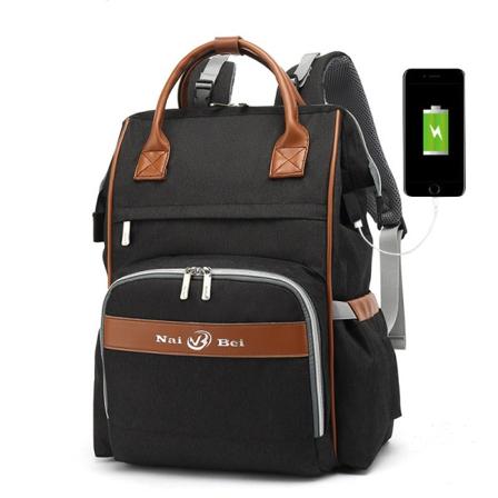 Bleievesker Mammaveske Ryggsekk Mote Multifunksjonell USB-port med stor kapasitet black