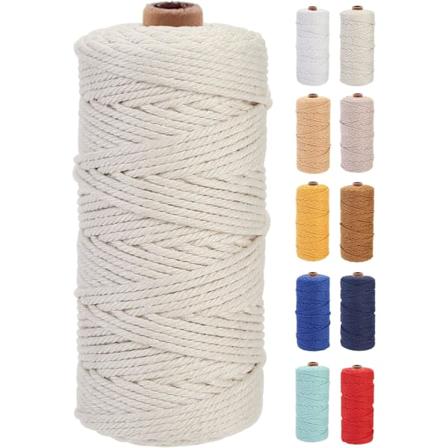 Makramégarn 3 mm x 100 m Premium bomullsmakramérep, 4-trådig tvinnad mjuk bomullsrep, ett av de mest perfekta materialen (beige)