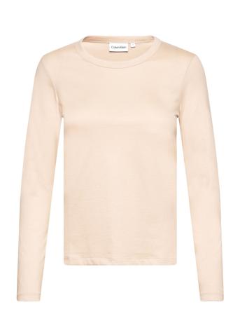 Smooth Cotton Crew Neck Tee Ls T-shirts & Tops Long-sleeved Beige Calvin Klein*Betinget Tilbud