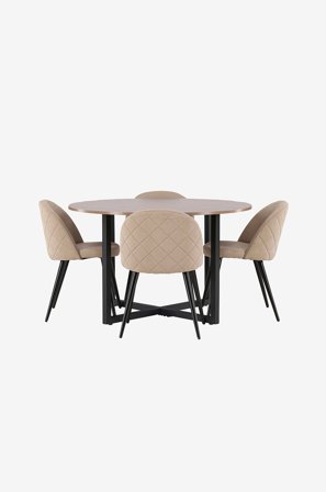 Venture Home - Spisegruppe Durango med 4 spisebordsstole Velvet - Brun - Spisebordssæt 4 personer - Fra Homeroom