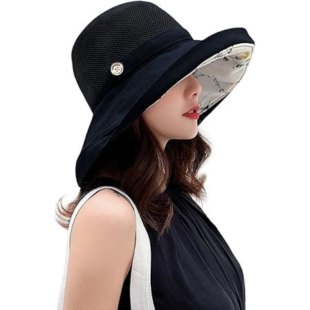 Mesh solhatte til kvinder UPF UV-beskyttelse, der kan pakkes, bred skygge, hagestrop